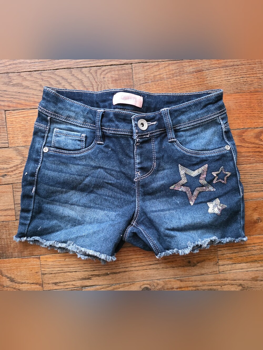 Squeeze Dark Blue Denim Shorts with Sequin Stars